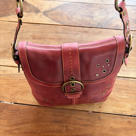 Vintage Coach Y2K Red Studded Soho Shoulder Bag with Original Box